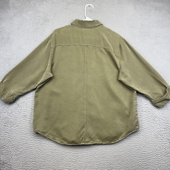 Pulp Shirt Womens XL Olive‎ Green Lyocell Tencel Button Front Boxy 3/4 Sleeve - Picture 6 of 14